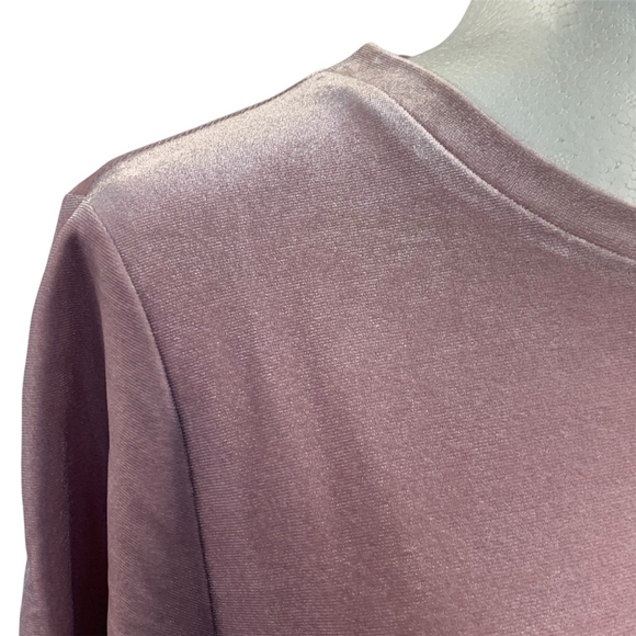 Elevated Basic T-shirt Velveteen Statement Top S-Sleeve Side Slit Dusty Rose M - Picture 5 of 12
